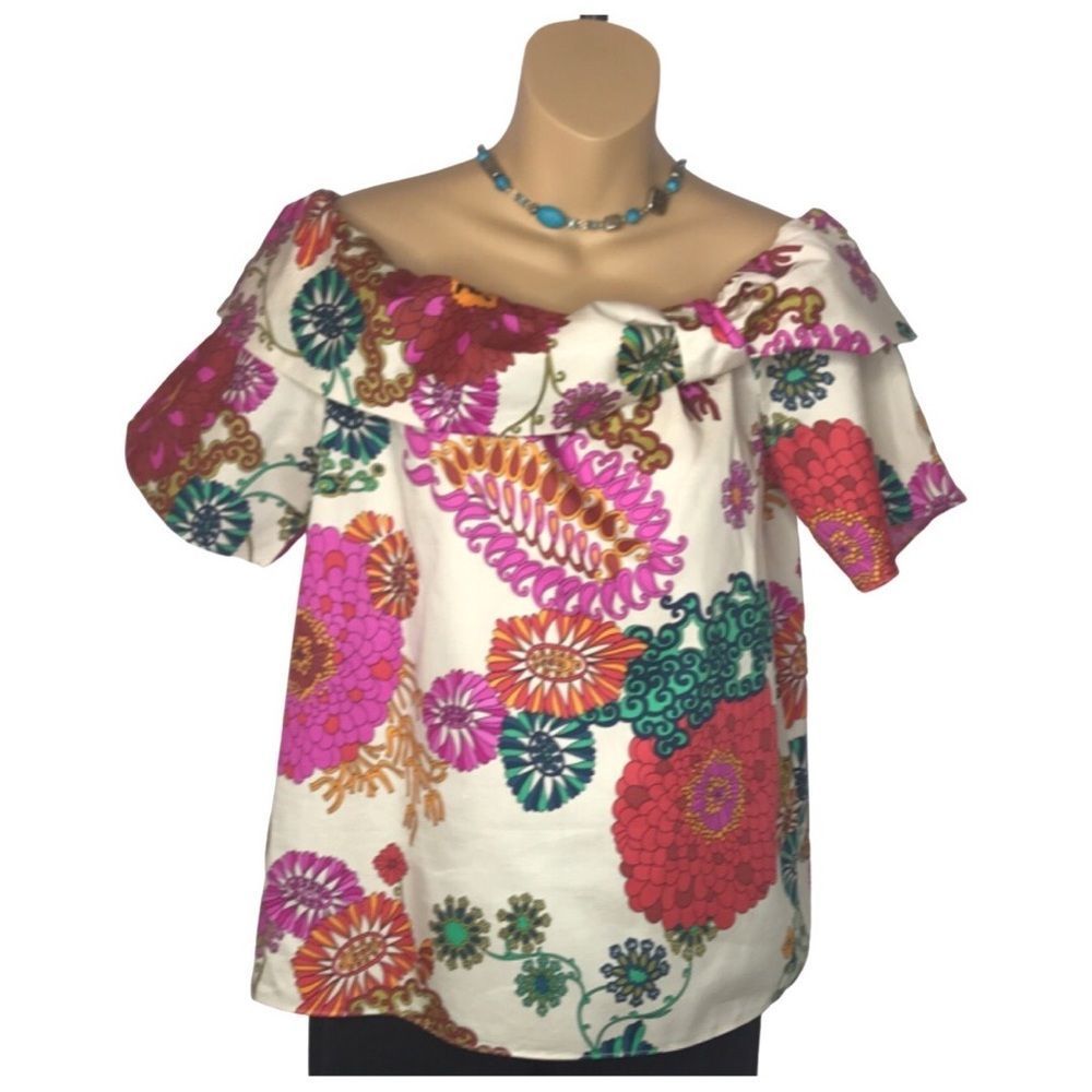 Trina Turk Sandbar Off the Shoulder Loose Fit Floral Top Size L?
